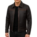Mark Distressed Brown Leather Shirt Collar Jacket