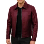 Mark Maroon Leather Shirt Collar Jacket