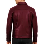 Mark Maroon Leather Shirt Collar Jacket For Men And Women
