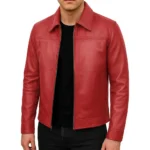 Mark Red Leather Shirt Collar Jacket