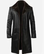 Men 3 4 Length Black Faux Shearling Leather Coat