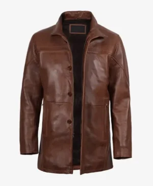 Men Brown Genuine Leather Car Coat