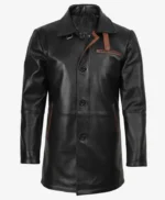 Men Real Leather 3 4 Length Black Coat