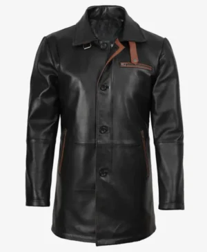 Men Real Leather 3 4 Length Black Coat