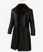 Men’s 3 4 Length Black Faux Shearling Leather Coat