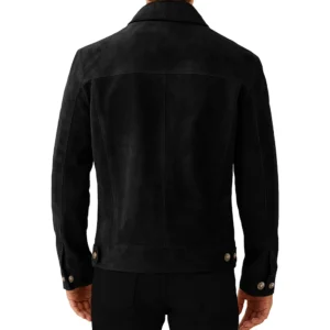 Men's Black Suede Leather Trucker Jacket For Sale