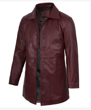 Men’s Burgundy 3 4 Length Real Leather Coat