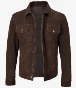 Men’s Dark Brown Real Suede Trucker Style Jacket Men’s Dark Brown Real Suede Trucker Style Jacket