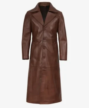 Men’s Full Length Brown Leather Duster Coat