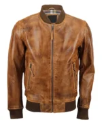 Men’s Lambskin Brown Bomber Leather Jacket