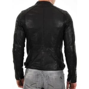 Men's Quilted Black Leather Jacket BAck