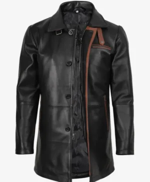 Men’s Real Leather 3 4 Length Black Coat