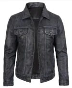 Men’s Real Leather Beige Trucker Jacket