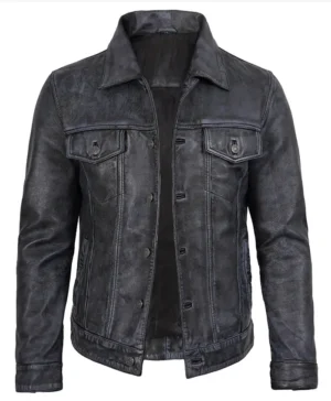 Men’s Real Leather Beige Trucker Jacket