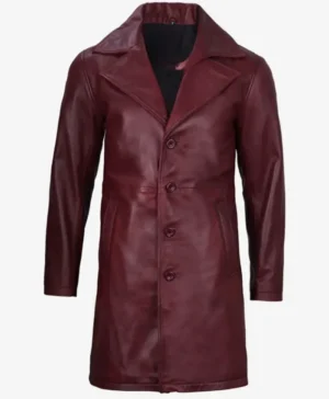 Mens Real Leather Length Maroon Coat