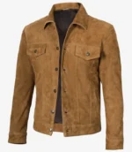 Men’s Real Suede Tan Trucker Style Jacket Men’s Real Suede Tan Trucker Style Jacket