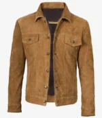 Men’s Real Suede Tan Trucker Style Jacket front