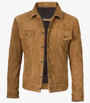 Men’s Real Suede Tan Trucker Style Jacket front