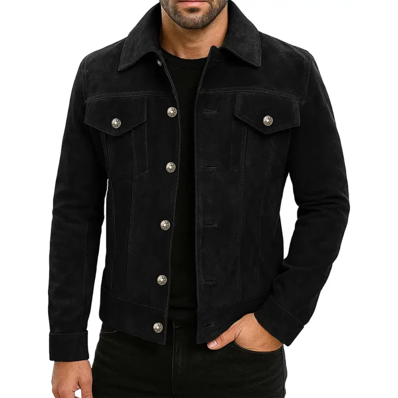 Men's Suede Leather Trucker Jacket