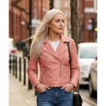 Ninfa Womens Pink Real Leather Jacket