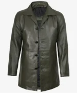 Olive Green Length Leather Car Coat