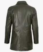 Olive Green Length Leather Car Coat For Men