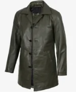 Olive Green Length Leather Car Coat For Men And Women