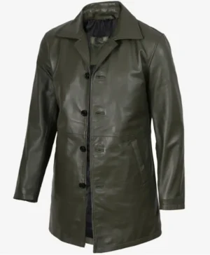 Olive Green Length Leather Car Coat For Men And Women