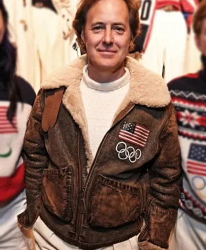 Olympics 2026 Team USA Brown Leather Flight Jacket