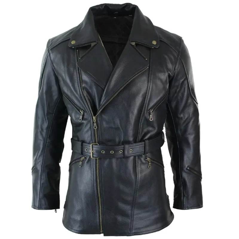 Quarter Length Long Black Leather Jacket