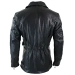 Quarter Length Long Black Leather Jacket Back Quarter Length Long Black Leather Jacket Back