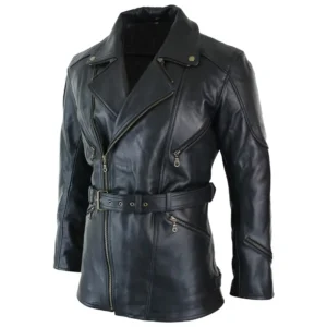 Quarter Length Long Black Leather Jacket For Sale