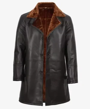 Real Leather 3 4 Length Dark Brown Shearling Coat