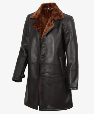 Real Leather 34 Length Dark Brown Faux Shearling Coat