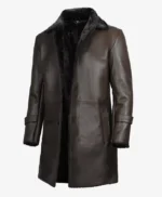 Real Leather Dark Brown Faux Shearling Coat