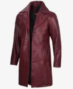 Real Leather Length Maroon Coat