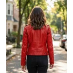Red Cafe Racer Real Leather Jacket Back