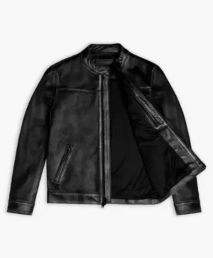 Roadster Black Vintage Distressed Leather Jacket For Sale