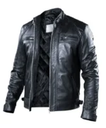 Sam Black Cafe Racer Quilted Biker Leather Jacket