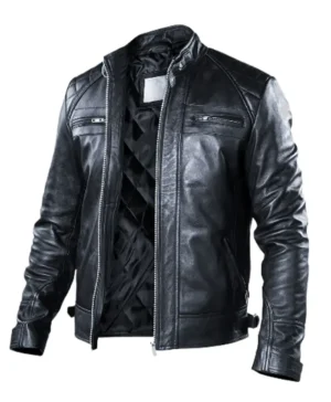 Sam Black Cafe Racer Quilted Biker Leather Jacket