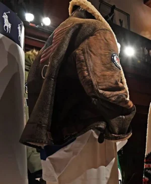 Winter Olympics Team USA Brown Leather Shearling Flight Jacket