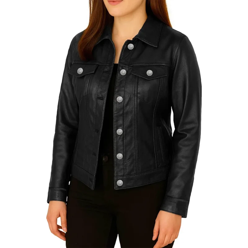 Women Black Trucker Jacket