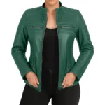 Women Cafe Racer Green Jacket (12) Women Cafe Racer Green Jacket (12)