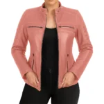 Women Cafe Racer Pink Jacket Women Cafe Racer Pink Jacket