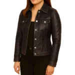 Women Distressed Dark Brown Trucker Jacket Women Distressed Dark Brown Trucker Jacket