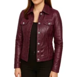 Women Maroon Trucker Jacket Women Maroon Trucker Jacket