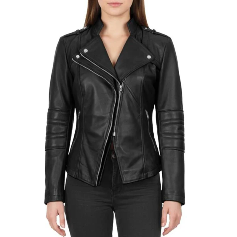 Women's Black Real Lambskin Leather Biker Jacket