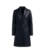 Women's Blue Nora Button Down Trench Leather Coat