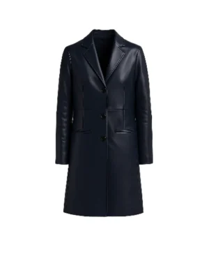Women's Blue Nora Button Down Trench Leather Coat