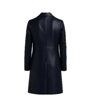 Women's Blue Nora Button Down Trench Leather Coat For Sale